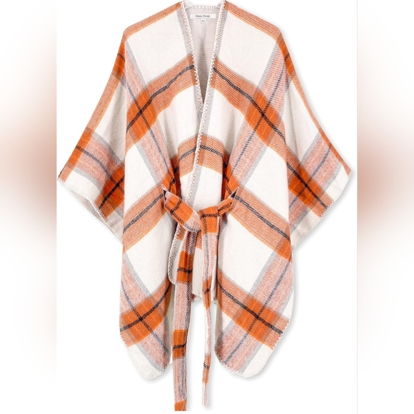 Jackets & Blazers - NWT Moss Rose Womens Plaid Open Front Waist Tie Short Sleeve Poncho